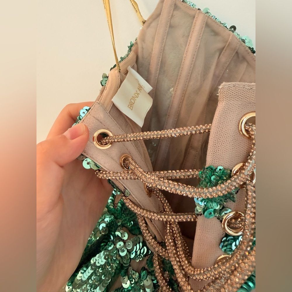 NWOT BRONX AND BANCO Chloe Teal Strapless Sequin Mini Dress, wedding guest dress - Picture 12 of 16